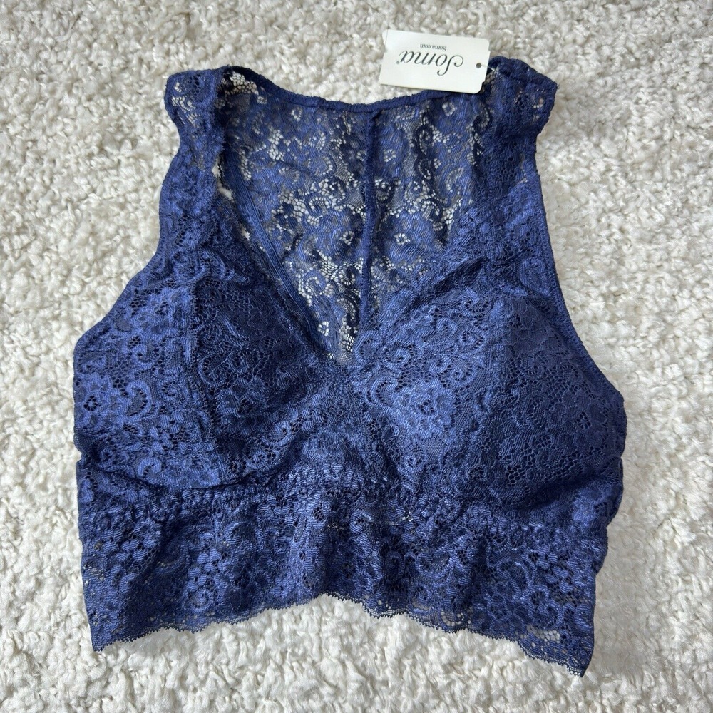 SOMA Bralette Small Lace Racerback Wireless Navy Blue Padded New